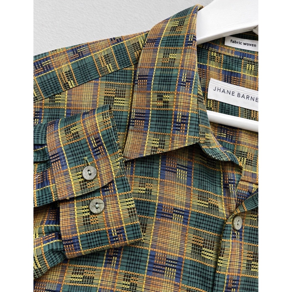 Vintage 80s 90s Jhane Barnes XL Japan Woven Geometric Plaid Cotton Shirt